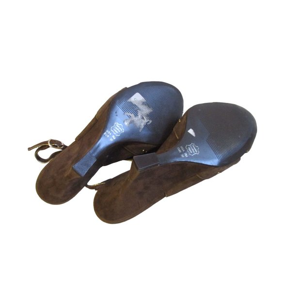 Nina Brown Suede Gold Studded Wedge Slingbacks - Picture 8 of 8